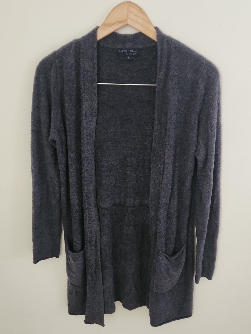 Barefoot Dreams Charcoal Deep Navy Blue Open-Front Plush Cardigan Medium